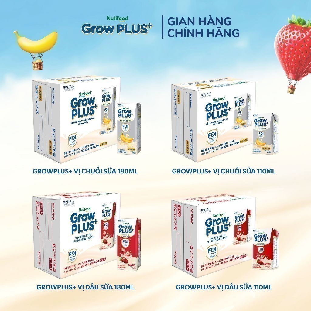 [LIVESTREAM KOL] Thùng 24 hộp Sữa bột pha sẵn Nutifood GrowPLUS+ Vị Trái Cây hộp 110ml (24 hộp x 110ml)