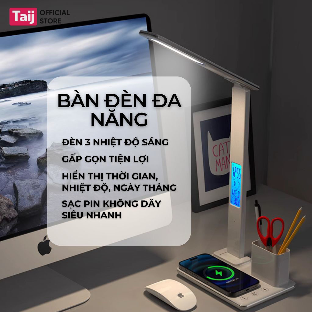 Đèn LED Bàn Học Chống Cận Gấp Gọn Tích Hợp Sạc Không Dây 15W - Đèn LED bảo vệ mắt