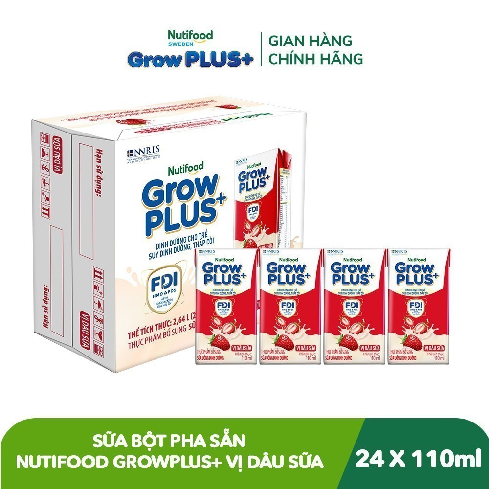 [LIVESTREAM KOL] Thùng 24 hộp Sữa bột pha sẵn Nutifood GrowPLUS+ Vị Trái Cây hộp 110ml (24 hộp x 110ml)