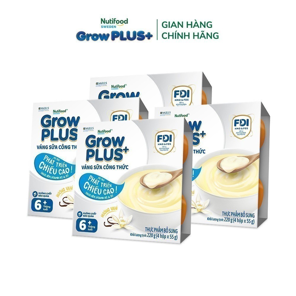 [Livestream KOL] Combo 4 lốc GrowPLUS+ Váng sữa công thức Cao lớn vượt trội Vani (55g x 16 hộp)