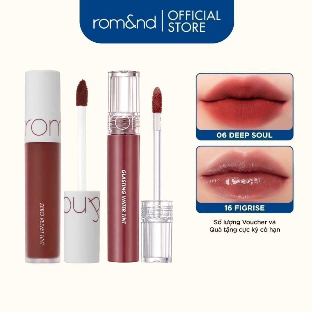 [Rom&nd x KOL] Combo Son kem lì Romand New Zero Velvet Tint 5.5g + Son tint nước Romand Glasting Water Tint 4g