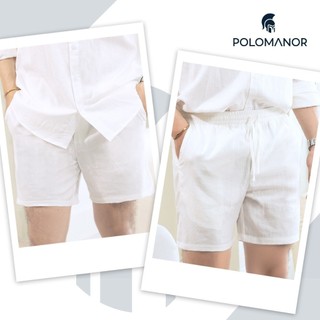 [DEAL SIZE S] Quần short LINEN POLOMANOR chất đũi cao cấp, mềm mại, lưng thun, thoải mái thanh lịch