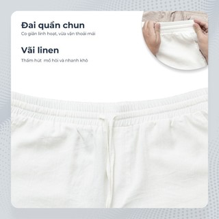 [DEAL SIZE S] Quần short LINEN POLOMANOR chất đũi cao cấp, mềm mại, lưng thun, thoải mái thanh lịch