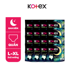 Combo 8/ Thùng 16 gói Băng vệ sinh quần Kotex Ban Đêm Thảo Dược Herbal M-L/L-XL 2 miếng