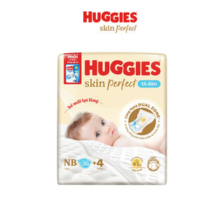 Tã/bỉm dán sơ sinh Huggies Skin Perfect NB70+6/S54+6/S80+2/M76+3 miếng với 2 vùng thấm giảm kích ứng da