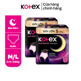 Combo 2 Băng Vệ Sinh Kotex Ban Đêm Dạng Quần cỡ M/L 5 miếng, M/L 2 miếng, L/XL 2 miếng