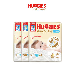Thùng 3 gói Tã Dán Sơ Sinh Huggies Skin Perfect NB70/S54/S80 Với 2 Vùng Thấm Giảm Kích Ứng Da