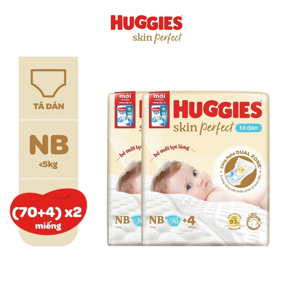 Combo 2 Tã dán sơ sinh Huggies Skin Perfect NB40/NB70/S54/S80