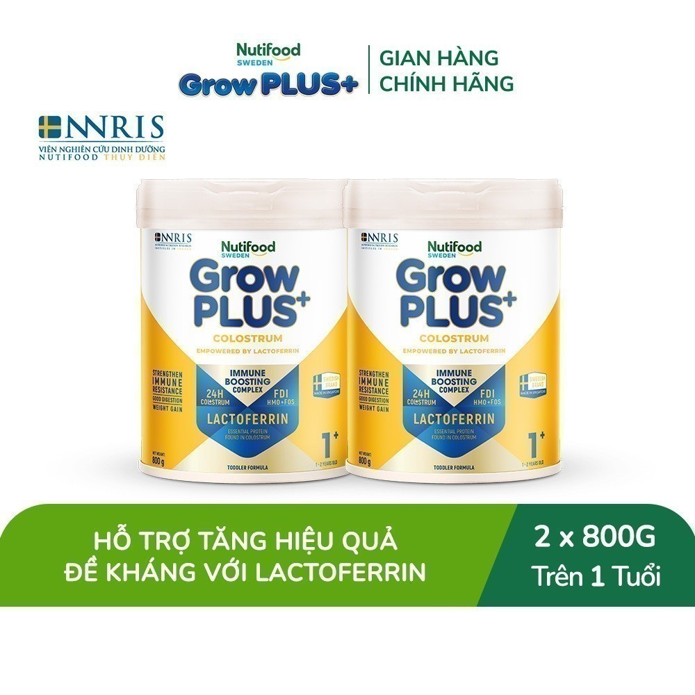 Combo 2 Sữa bột Nutifood Sweden GrowPLUS+ Colostrum Lactoferrin 1+ 800g