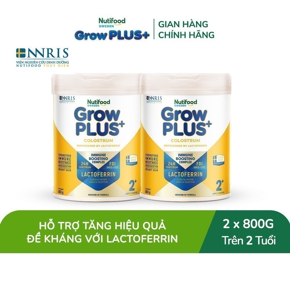 Combo 2 Sữa bột Nutifood Sweden GrowPLUS+ Colostrum Lactoferrin 2+ 800g
