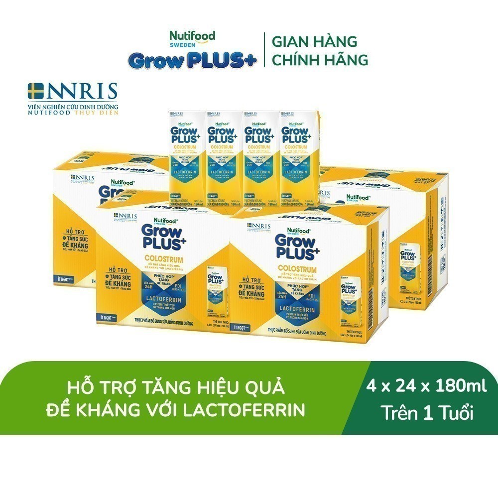 Combo 4 Thùng 24 hộp Sữa bột pha sẵn Nutifood Sweden GrowPLUS+ Colostrum Lactoferrin 180ml