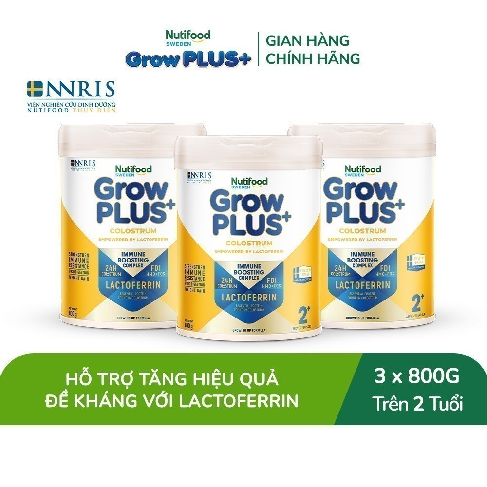 Combo 3 Sữa bột Nutifood Sweden GrowPLUS+ Colostrum Lactoferrin 2+ 800g