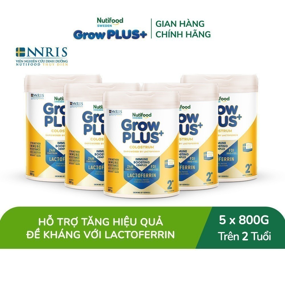 Combo 5 Sữa bột Nutifood Sweden GrowPLUS+ Colostrum Lactoferrin 2+ 800g
