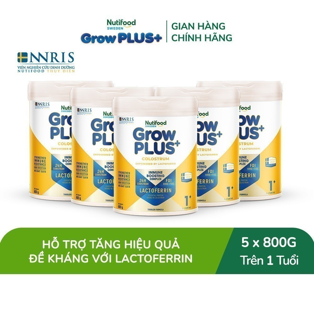 Combo 5 Sữa bột Nutifood Sweden GrowPLUS+ Colostrum Lactoferrin 1+ 800g