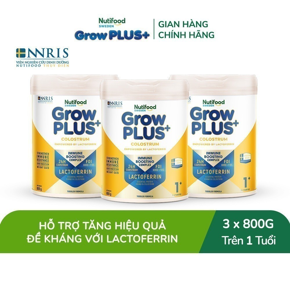 Combo 3 Sữa bột Nutifood Sweden GrowPLUS+ Colostrum Lactoferrin 1+ 800g