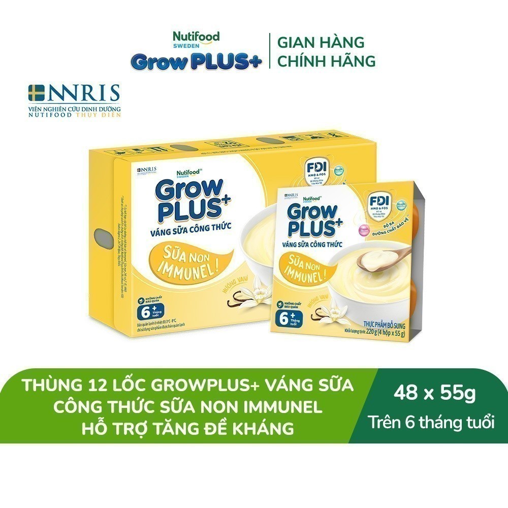 Thùng 12 lốc GrowPLUS+ Váng sữa công thức Sữa non Immunel Hỗ trợ tăng đề kháng (55g x 48 hộp)