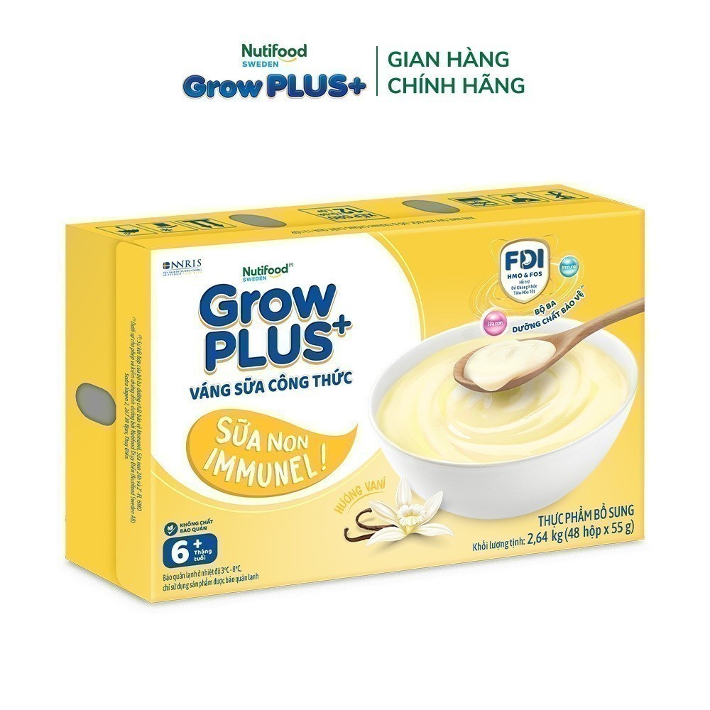Thùng 12 lốc GrowPLUS+ Váng sữa công thức Sữa non Immunel Hỗ trợ tăng đề kháng (55g x 48 hộp)