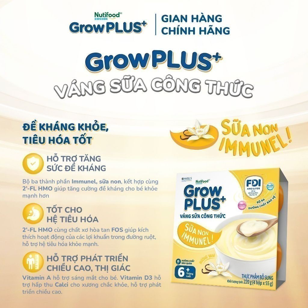 Thùng 12 lốc GrowPLUS+ Váng sữa công thức Sữa non Immunel Hỗ trợ tăng đề kháng (55g x 48 hộp)