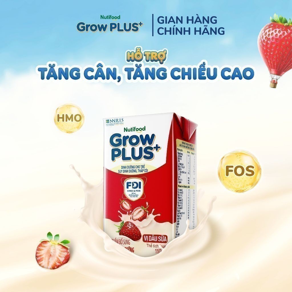Combo 3 Thùng 24 hộp Sữa bột pha sẵn Nutifood GrowPLUS+ Vị Dâu Sữa hộp 110ml - Trên 1 tuổi