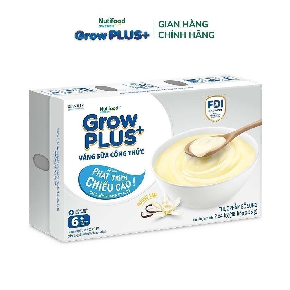 Thùng 12 lốc GrowPLUS+ Váng sữa công thức Cao lớn vượt trội Vani & Socola (55g x 48 hộp)