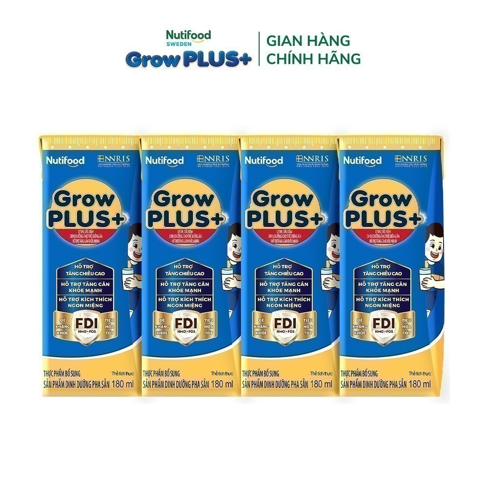 Thùng Sữa Bột Pha Sẵn Nutifood GrowPLUS+ Xanh (Biếng Ăn) 180ml  -Trên 2 tuổi - Tăng Cân Khỏe Mạnh (48 Hộp x 180ml)