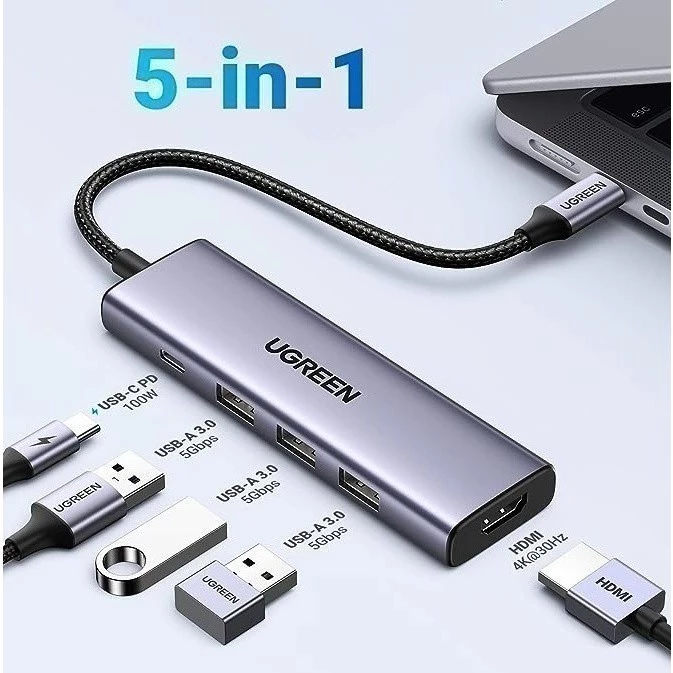 Hình ảnh Hub Ugreen kết nối với laptop