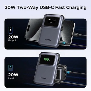 Pin sạc dự phòng không dây 10000mAh Ugreen PB572 Uno | Sạc nhanh PD 20W | Màn hình TFT | BH 18 tháng 1 đổi 1 45327