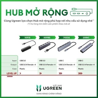 Ugreen Hub USB Type C hoặc USB 3.0 sang 4 cổng USB 3.0 | Hỗ trợ Micro USB 5V | Bảo hành 18 tháng | 70336 50985 35574