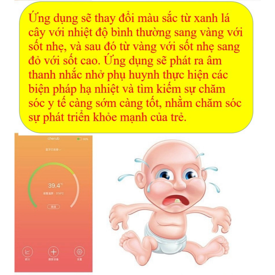 Nhiệt Kế Thông Minh Đeo Tay: Giám sát nhiệt độ liên tục, thông báo qua Bluetooth suốt ngày đêm.