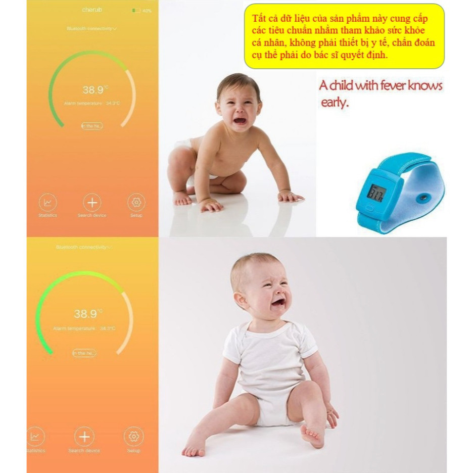 Nhiệt Kế Thông Minh Đeo Tay: Giám sát nhiệt độ liên tục, thông báo qua Bluetooth suốt ngày đêm.