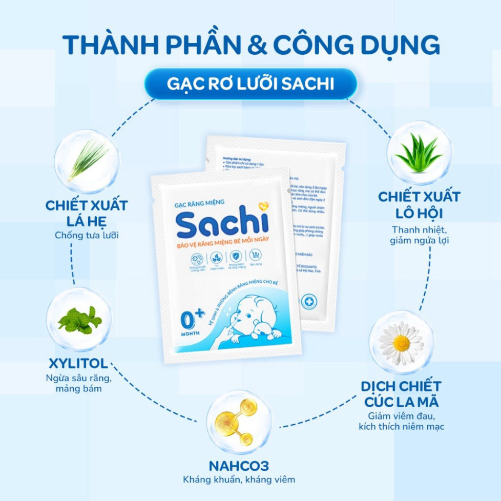 Combo 2 Gạc Rơ Lưỡi SACHI Dịch Chiết Lá Hẹ Dùng Vệ Sinh Răng Miệng An Toàn Cho Bé Từ 0 Tháng Tuổi