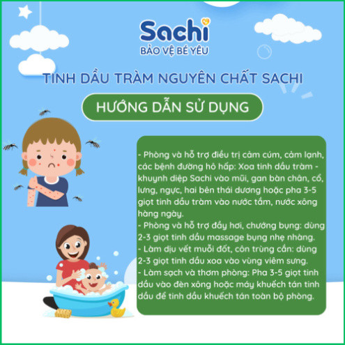 Tinh Dầu Tràm Nguyên Chất Sachi 30ml Giúp Làm Ấm Cơ Thể, Giảm Chướng Bụng, Đầy Hơi, An Toàn Cho Trẻ Sơ Sinh và Trẻ Nhỏ
