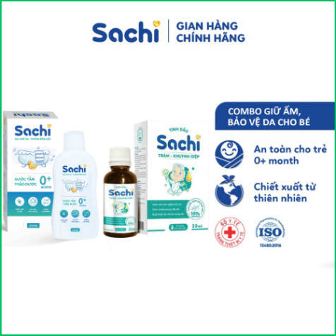 Combo Tắm Bé Sachi Êm Dịu Sạch Thơm - Nước Tắm Thảo Dược SACHI Chai 250ml + Tinh Dầu Tràm Khuynh Diệp Sachi 30ml