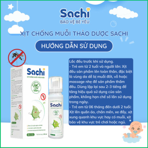Xịt Chống Muỗi SACHI Xịt Muỗi Thảo Dược An Toàn Lành Tính Chai 100ml