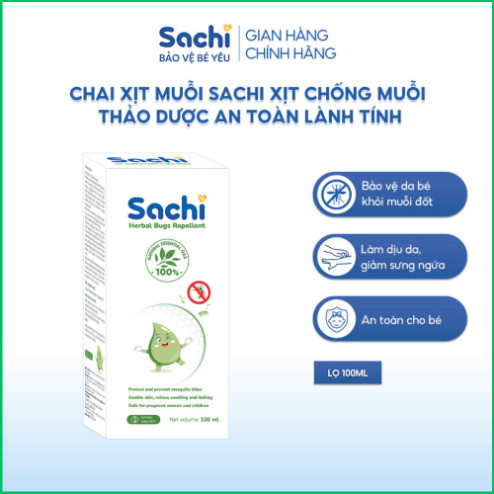 Xịt Chống Muỗi SACHI Xịt Muỗi Thảo Dược An Toàn Lành Tính Chai 100ml