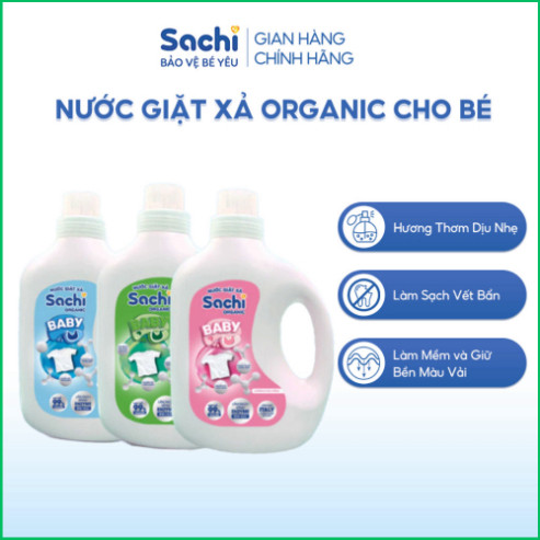 Nước Giặt Xả Cho Bé Sachi Organic Hương Thơm Dịu Nhẹ, Làm Sạch Vết Bẩn, Làm Mềm và Giữ Bền Màu Vải An Toàn Cho Trẻ Nhỏ
