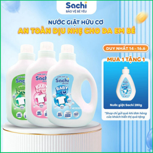 Nước Giặt Xả Cho Bé Sachi Organic Hương Thơm Dịu Nhẹ, Làm Sạch Vết Bẩn, Làm Mềm và Giữ Bền Màu Vải An Toàn Cho Trẻ Nhỏ