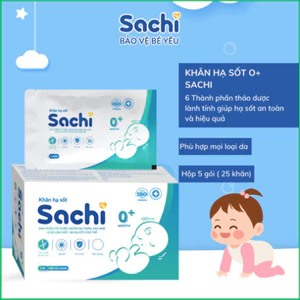 Khăn Lau Hạ Sốt 0+ SACHI Giúp Hạ Nhiệt, Giảm Sốt, Ngăn Ngừa Co Giật Cho Trẻ Sơ Sinh Và Trẻ Nhỏ, Hộp 25 khăn