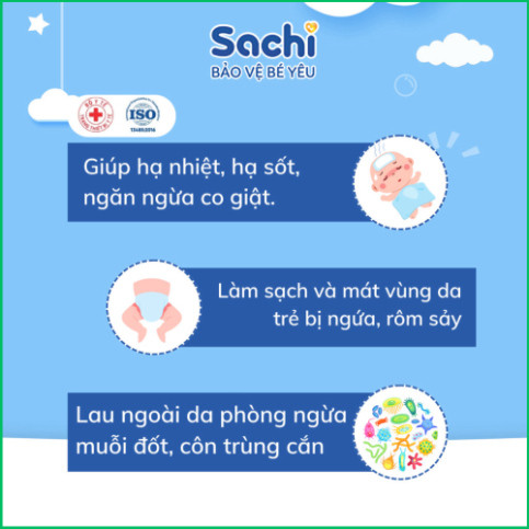Khăn Lau Hạ Sốt 0+ SACHI Giúp Hạ Nhiệt, Giảm Sốt, Ngăn Ngừa Co Giật Cho Trẻ Sơ Sinh Và Trẻ Nhỏ, Hộp 25 khăn