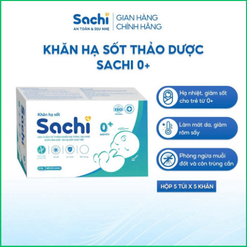 Khăn Lau Hạ Sốt 0+ SACHI Giúp Hạ Nhiệt, Giảm Sốt, Ngăn Ngừa Co Giật Cho Trẻ Sơ Sinh Và Trẻ Nhỏ, Hộp 25 khăn