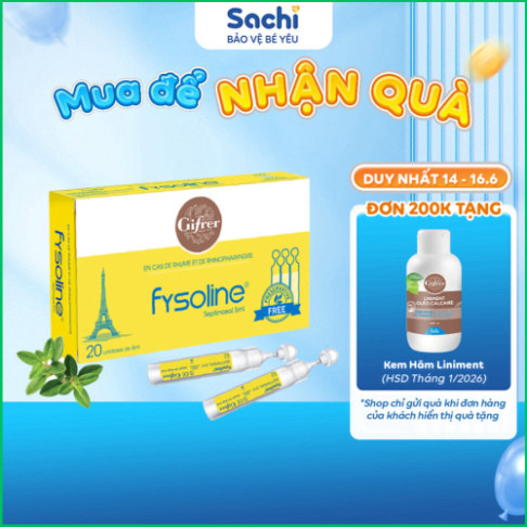 Nước Muối Sinh Lý Kháng Khuẩn Pháp FYSOLINE Hỗ Trợ Giảm Nghẹt Mũi, Sổ Mũi, Viêm Mũi Ở Trẻ Hộp 20 Ống 5ML
