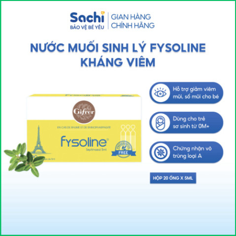 Nước Muối Sinh Lý Kháng Khuẩn Pháp FYSOLINE Hỗ Trợ Giảm Nghẹt Mũi, Sổ Mũi, Viêm Mũi Ở Trẻ Hộp 20 Ống 5ML
