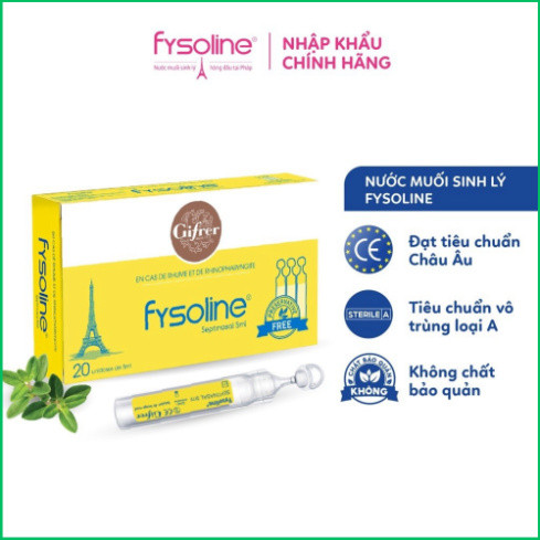 Nước Muối Sinh Lý Kháng Khuẩn Pháp FYSOLINE Hỗ Trợ Giảm Nghẹt Mũi, Sổ Mũi, Viêm Mũi Ở Trẻ Hộp 20 Ống 5ML