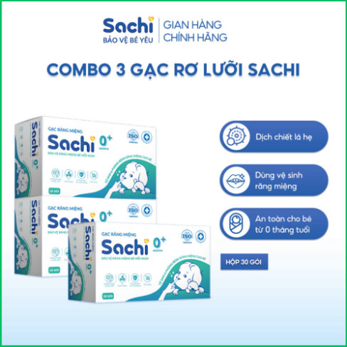 Gạc Rơ Lưỡi SACHI Dịch Chiết Lá Hẹ Dùng Vệ Sinh Răng Miệng An Toàn Cho Bé Từ 0 Tháng Tuổi - Combo 3 Hộp