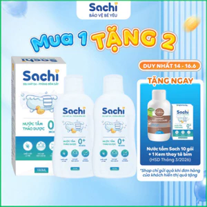 Combo 2 Nước Tắm Thảo Dược An Toàn Cho Bé SACHI Chai 180ml Làm Sạch Nhẹ Nhàng Dịu Mát Da, Ngăn Ngừa Mảng Bám Da Đầu