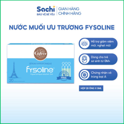 Nước Muối Ưu Trương Fysoline Pháp Hỗ Trợ Giảm Ngẹt Mũi, Khô Mũi , Dị Ứng Cho Bé - Hộp Xanh 20 Ống x 5ml