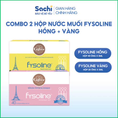 Combo Nước muối sinh lý Fysoline hồng 40 ống x 5ml và vàng 20 ống x 5ml vệ sinh mắt, mũi, miệng cho bé