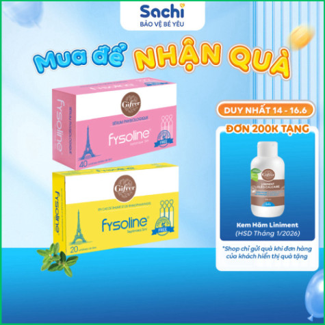 Combo Nước muối sinh lý Fysoline hồng 40 ống x 5ml và vàng 20 ống x 5ml vệ sinh mắt, mũi, miệng cho bé