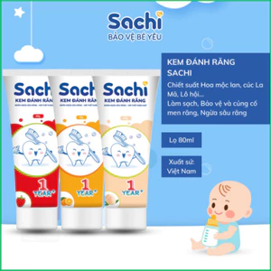 Kem đánh răng Sachi dạng tuýp giúp làm sạch, ngừa sâu răng, khử mùi hôi miệng, an toàn cho bé 60g