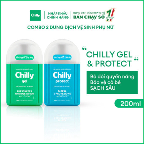 Combo 2 chai dung dịch vệ sinh phụ nữ 200ml Chilly Gel + Protect duy trì độ pH hiệu quả ngăn mùi